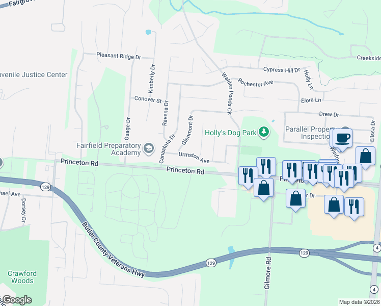 map of restaurants, bars, coffee shops, grocery stores, and more near 2610 Urmston Avenue in Hamilton