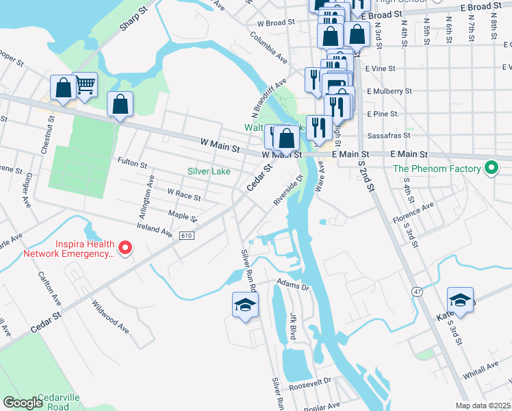 map of restaurants, bars, coffee shops, grocery stores, and more near 103 Middle Avenue in Millville