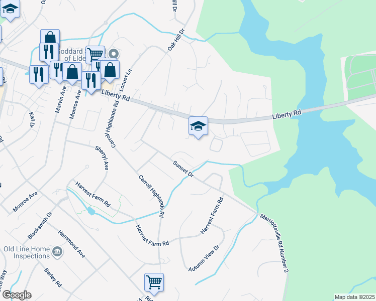 map of restaurants, bars, coffee shops, grocery stores, and more near 2258 Fawn Haven Court in Eldersburg