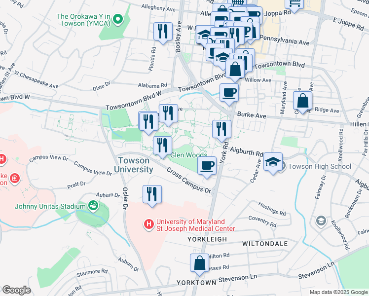 map of restaurants, bars, coffee shops, grocery stores, and more near in Baltimore