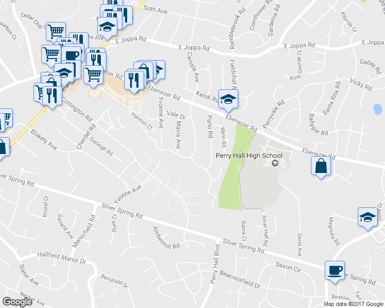 map of restaurants, bars, coffee shops, grocery stores, and more near 8902 Carlisle Avenue in Nottingham
