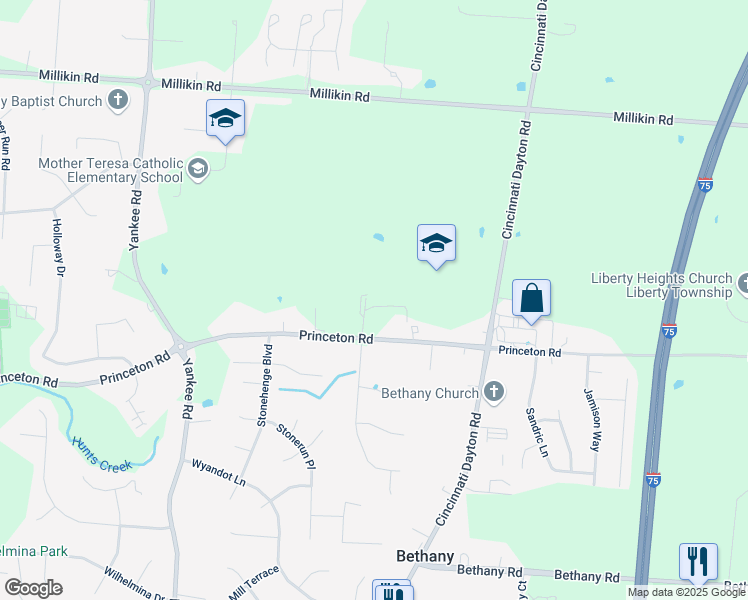 map of restaurants, bars, coffee shops, grocery stores, and more near 7376 Princeton Road in Middletown