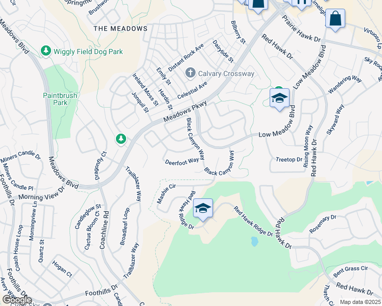 map of restaurants, bars, coffee shops, grocery stores, and more near 2786 Shadow Dance Drive in Castle Rock