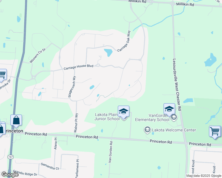 map of restaurants, bars, coffee shops, grocery stores, and more near 6385 Coach House Way in Butler County
