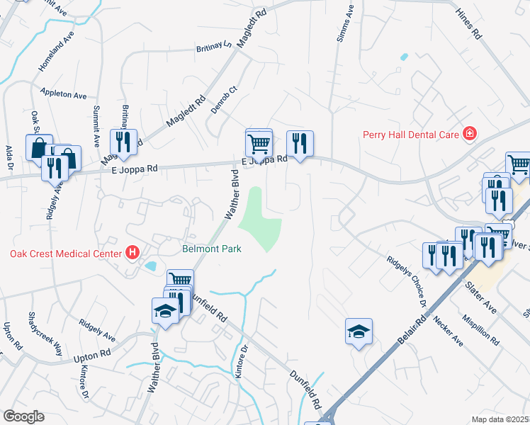 map of restaurants, bars, coffee shops, grocery stores, and more near 8800 Jasper Lane in Parkville