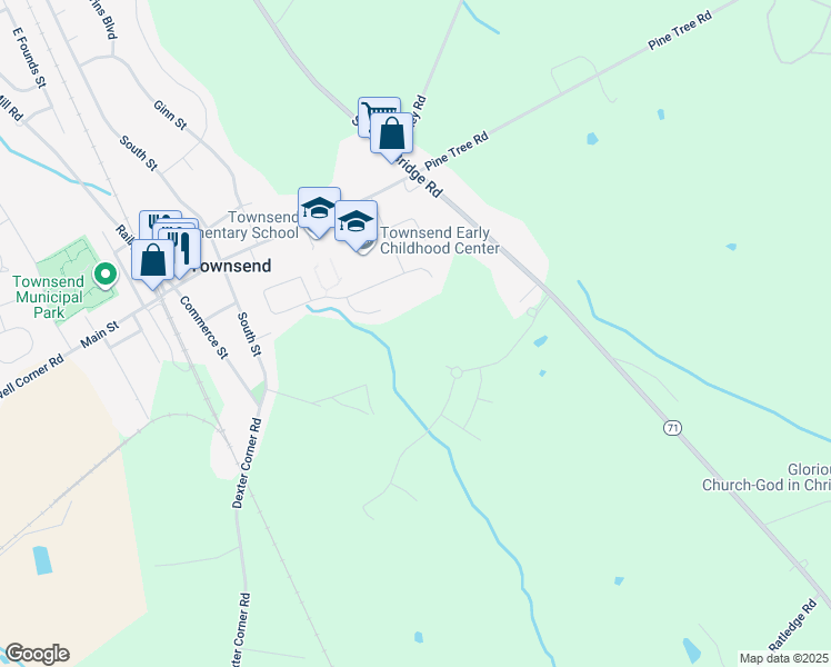 map of restaurants, bars, coffee shops, grocery stores, and more near 422 Bellflower Way in Townsend