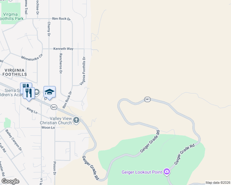 map of restaurants, bars, coffee shops, grocery stores, and more near 2396-3000 Geiger Grade Road in Reno