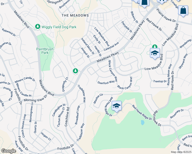 map of restaurants, bars, coffee shops, grocery stores, and more near 2960 Open Sky Way in Castle Rock