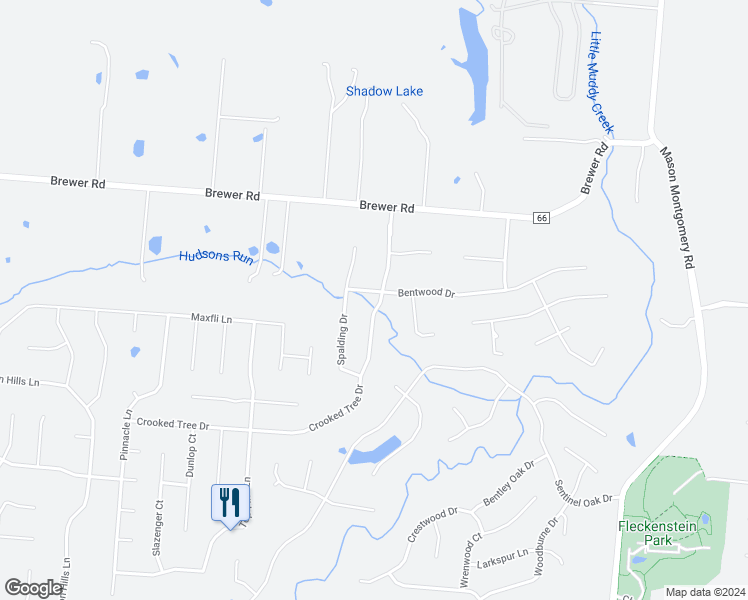map of restaurants, bars, coffee shops, grocery stores, and more near 5737 Bentwood Drive in Mason