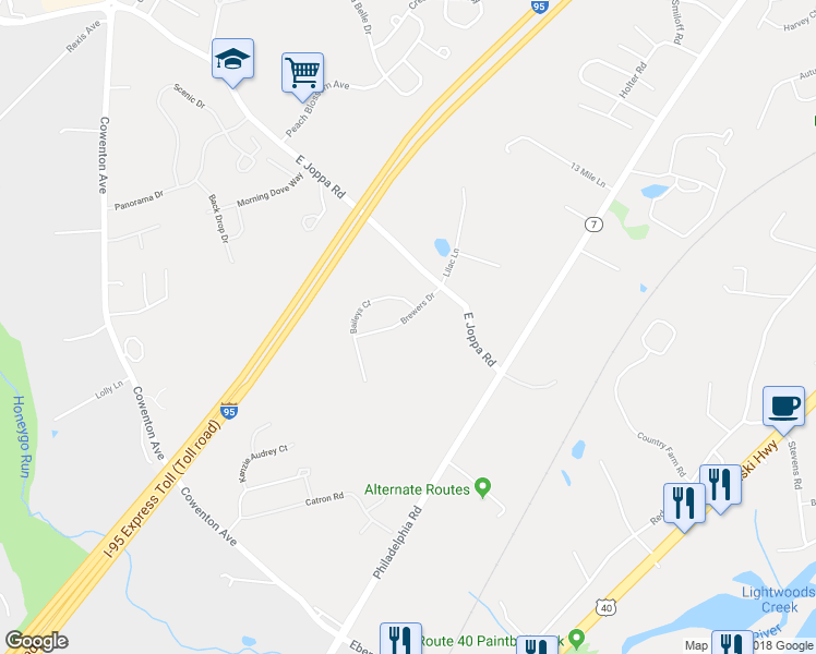 map of restaurants, bars, coffee shops, grocery stores, and more near 11015 Brewers Dr in Perry Hall