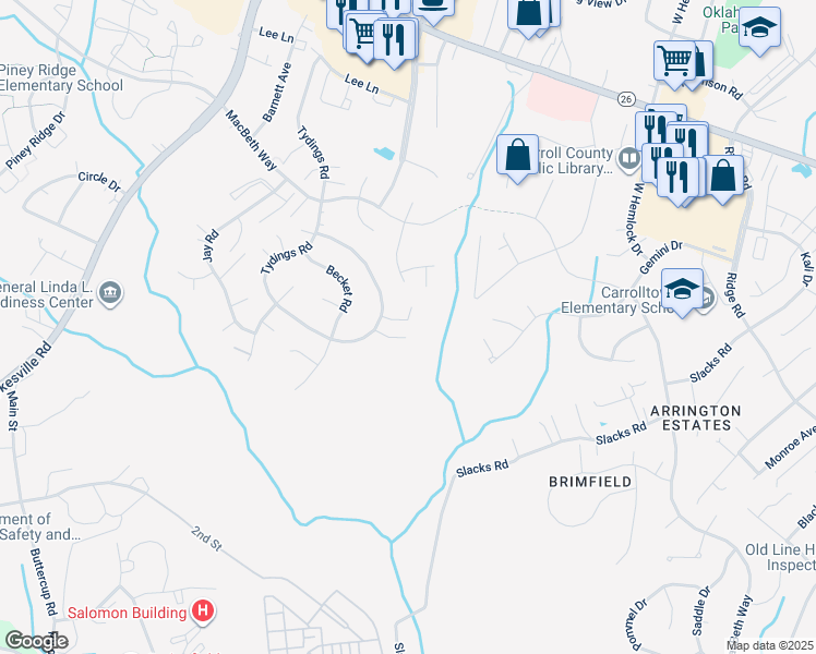 map of restaurants, bars, coffee shops, grocery stores, and more near 856 Margo Court in Eldersburg