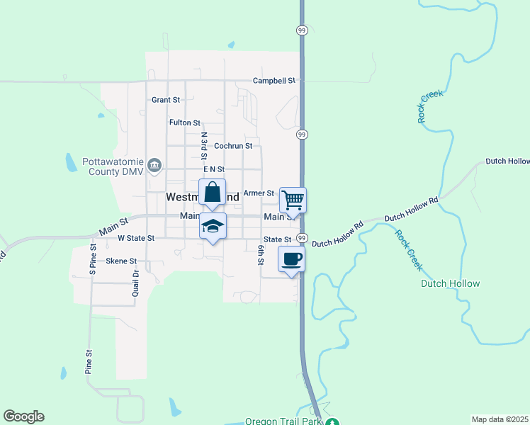 map of restaurants, bars, coffee shops, grocery stores, and more near 602 Main Street in Westmoreland
