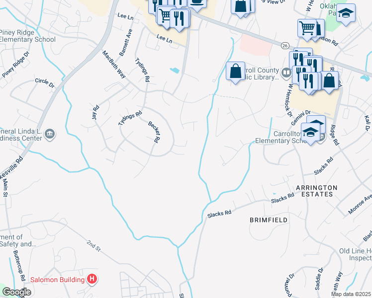 map of restaurants, bars, coffee shops, grocery stores, and more near 856 Margo Court in Eldersburg