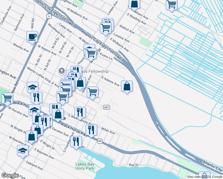 map of restaurants, bars, coffee shops, grocery stores, and more near 150 Charles Avenue in Pleasantville