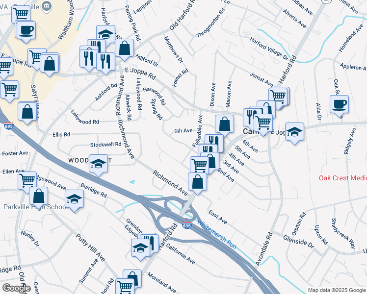 map of restaurants, bars, coffee shops, grocery stores, and more near 2815 2nd Avenue in Parkville
