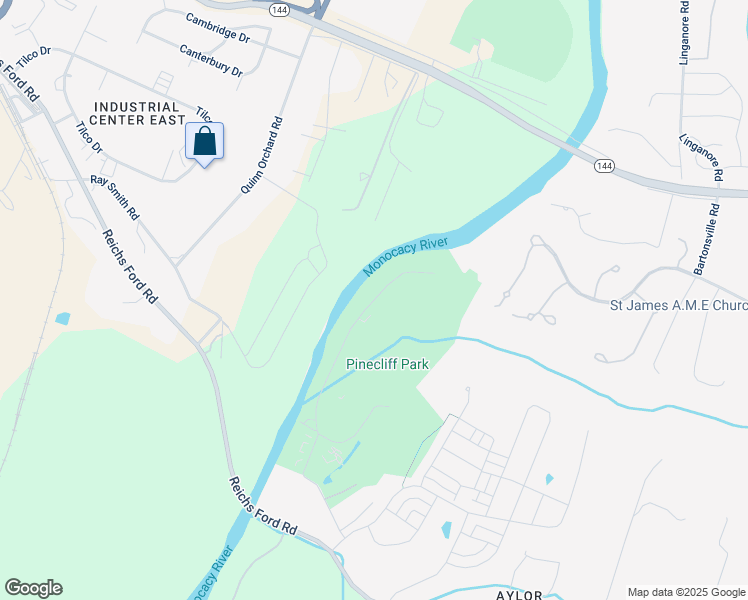map of restaurants, bars, coffee shops, grocery stores, and more near Pinecliff Park Road in Frederick