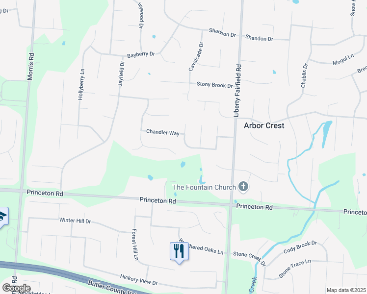 map of restaurants, bars, coffee shops, grocery stores, and more near 7701 Bridgewater Lane in Hamilton