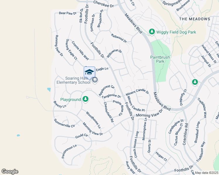 map of restaurants, bars, coffee shops, grocery stores, and more near 4458 Applecrest Circle in Castle Rock