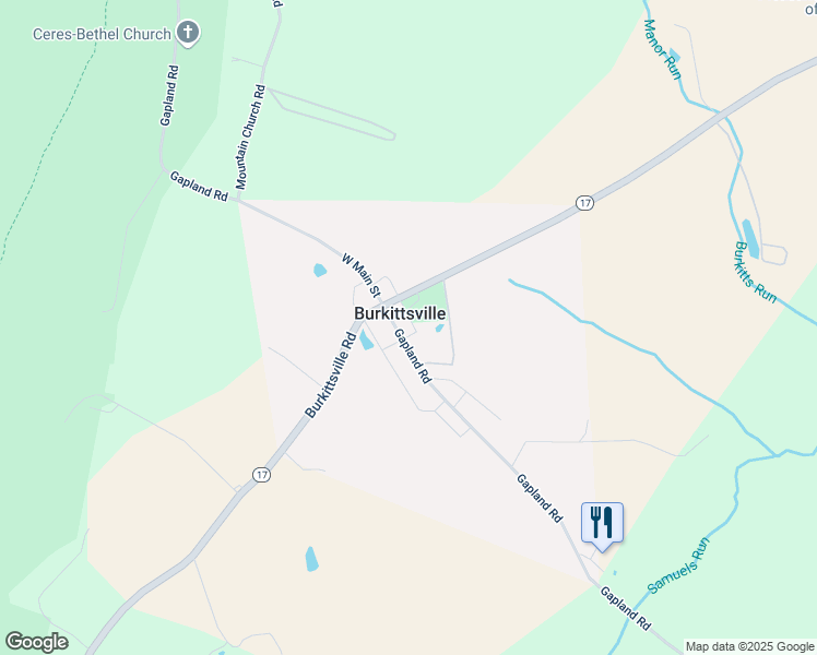 map of restaurants, bars, coffee shops, grocery stores, and more near in Burkittsville