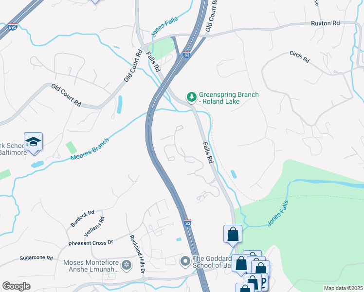 map of restaurants, bars, coffee shops, grocery stores, and more near 9 Sherborne Court in Baltimore