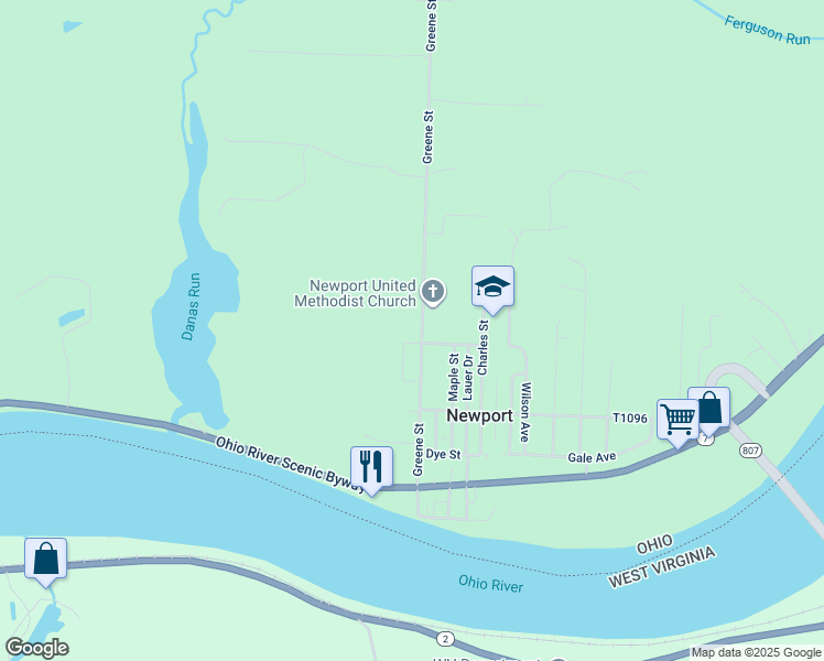 map of restaurants, bars, coffee shops, grocery stores, and more near 355 Greene Street in Newport