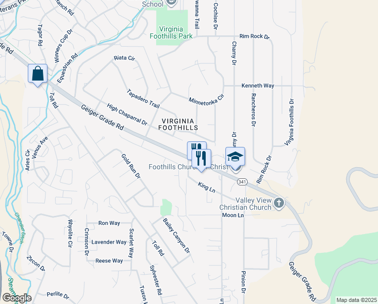 map of restaurants, bars, coffee shops, grocery stores, and more near 1445 Nevada 341 in Reno