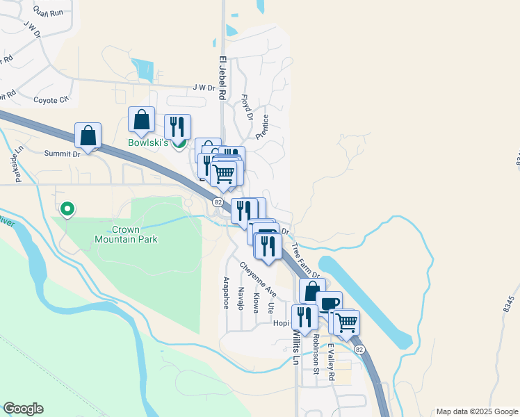 map of restaurants, bars, coffee shops, grocery stores, and more near 200 Shadowrock Dr in Basalt
