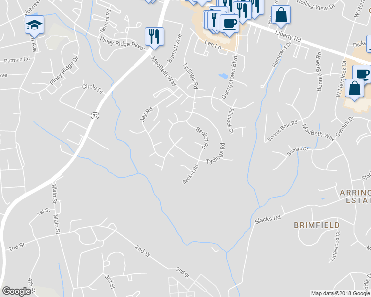 map of restaurants, bars, coffee shops, grocery stores, and more near 6574 Tydings Road in Eldersburg