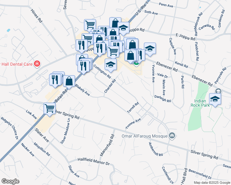map of restaurants, bars, coffee shops, grocery stores, and more near 4230 Darleigh Road in Perry Hall