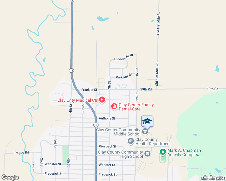 map of restaurants, bars, coffee shops, grocery stores, and more near 701 Lafayette Street in Clay Center