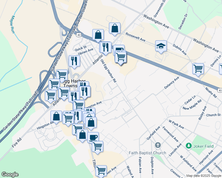 map of restaurants, bars, coffee shops, grocery stores, and more near 3011 Hingston Avenue in Egg Harbor Township