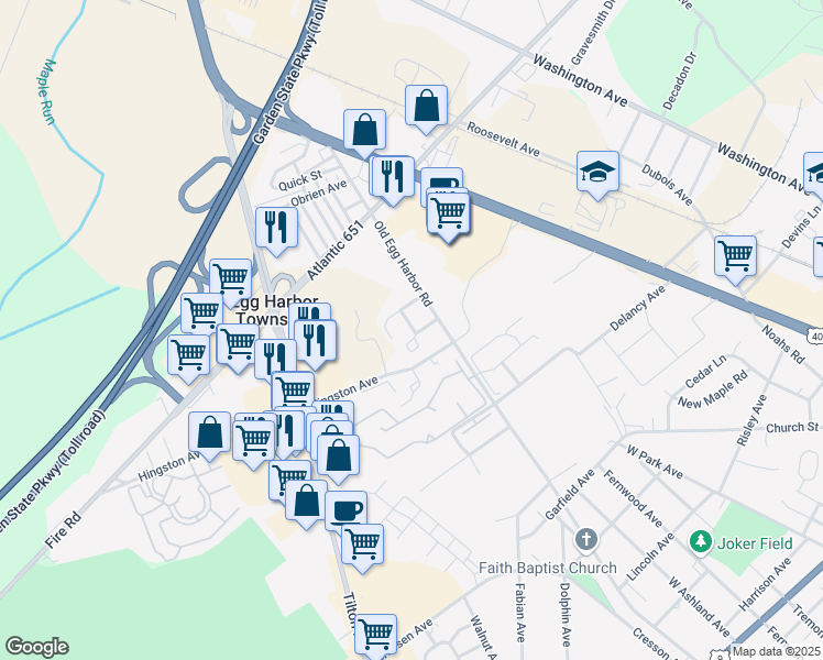 map of restaurants, bars, coffee shops, grocery stores, and more near 52 B Oxford Village in Egg Harbor Township