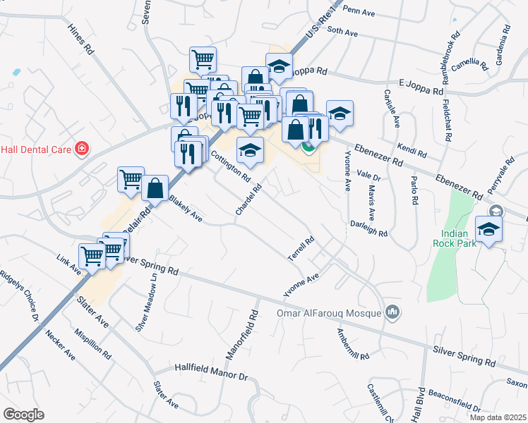 map of restaurants, bars, coffee shops, grocery stores, and more near 4230 Darleigh Road in Perry Hall