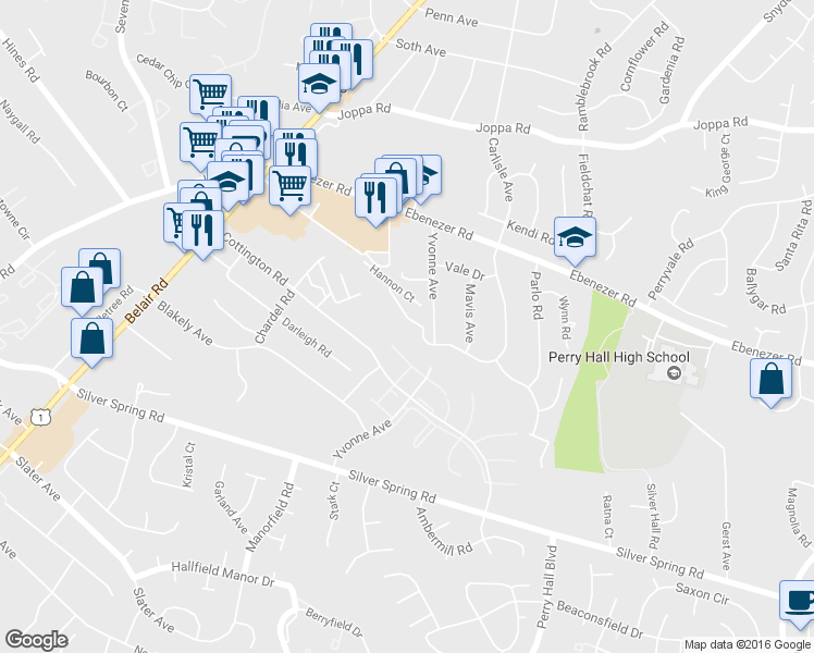 map of restaurants, bars, coffee shops, grocery stores, and more near 3905 Darleigh Rd in Perry Hall