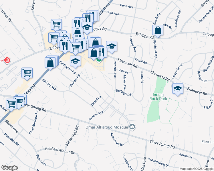map of restaurants, bars, coffee shops, grocery stores, and more near 3905 Darleigh Road in Perry Hall