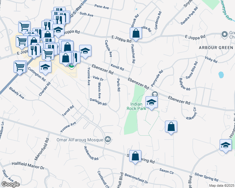 map of restaurants, bars, coffee shops, grocery stores, and more near 8916 Parlo Road in Nottingham