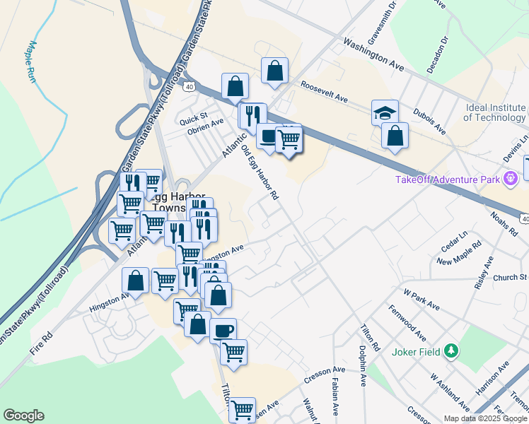 map of restaurants, bars, coffee shops, grocery stores, and more near 52 B Oxford Village in Egg Harbor Township