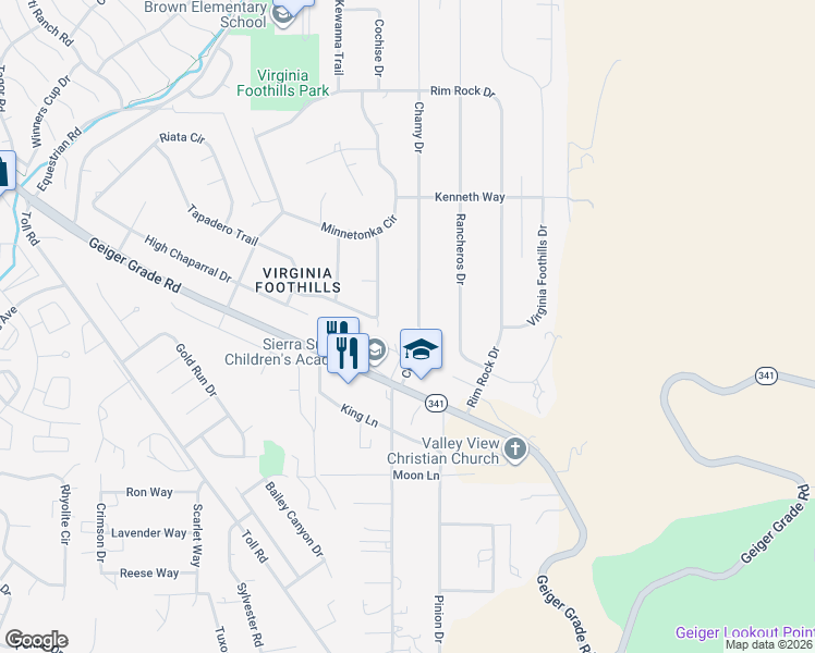map of restaurants, bars, coffee shops, grocery stores, and more near 14645 Chamy Drive in Reno