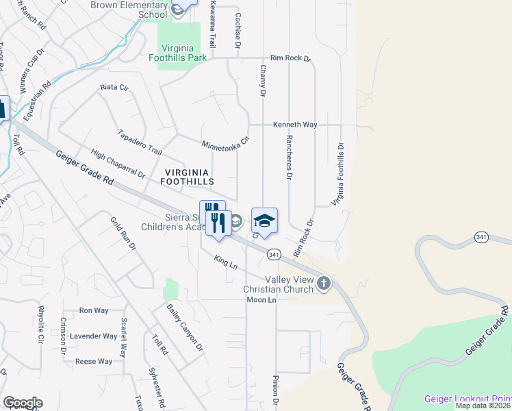 map of restaurants, bars, coffee shops, grocery stores, and more near 14645 Chamy Drive in Reno