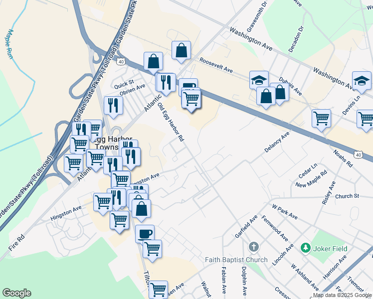 map of restaurants, bars, coffee shops, grocery stores, and more near 6825 Old Egg Harbor Road in Egg Harbor Township