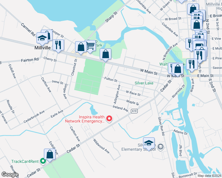 map of restaurants, bars, coffee shops, grocery stores, and more near 517 Fulton Street in Millville