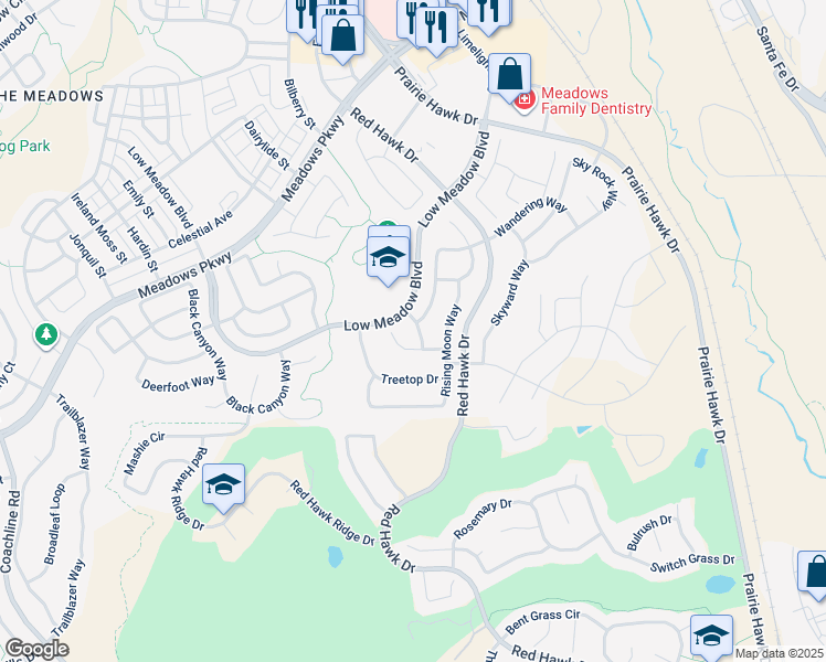 map of restaurants, bars, coffee shops, grocery stores, and more near 2977 Moonfire Way in Castle Rock