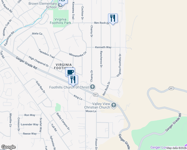map of restaurants, bars, coffee shops, grocery stores, and more near 14660 Chamy Drive in Reno