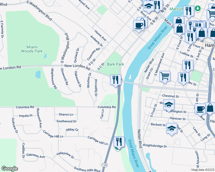 map of restaurants, bars, coffee shops, grocery stores, and more near 15 Pinecrest Lane in Hamilton