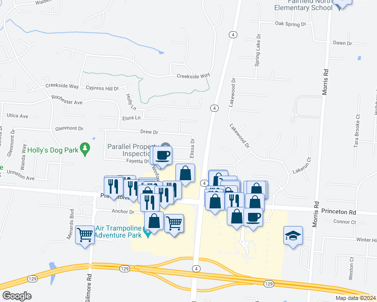 map of restaurants, bars, coffee shops, grocery stores, and more near 3219 James Place in Hamilton