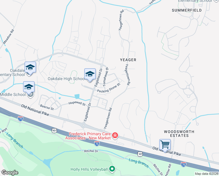 map of restaurants, bars, coffee shops, grocery stores, and more near 5867 Tomahawk Street in New Market
