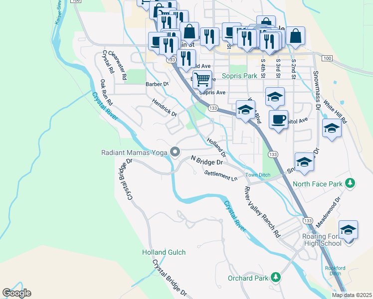 map of restaurants, bars, coffee shops, grocery stores, and more near Graceland Dr in Carbondale