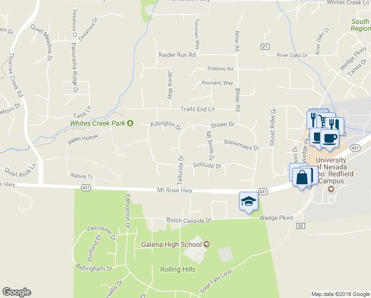 map of restaurants, bars, coffee shops, grocery stores, and more near 2400 Telluride Drive in Reno