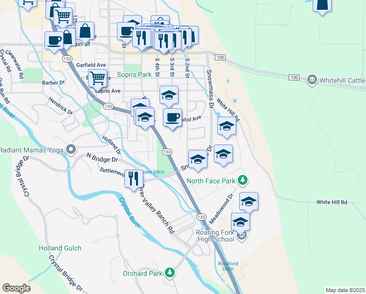 map of restaurants, bars, coffee shops, grocery stores, and more near 587 South 2nd Street in Carbondale