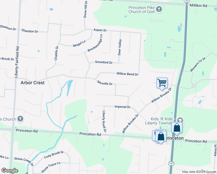map of restaurants, bars, coffee shops, grocery stores, and more near 4653 Moselle Drive in Butler County